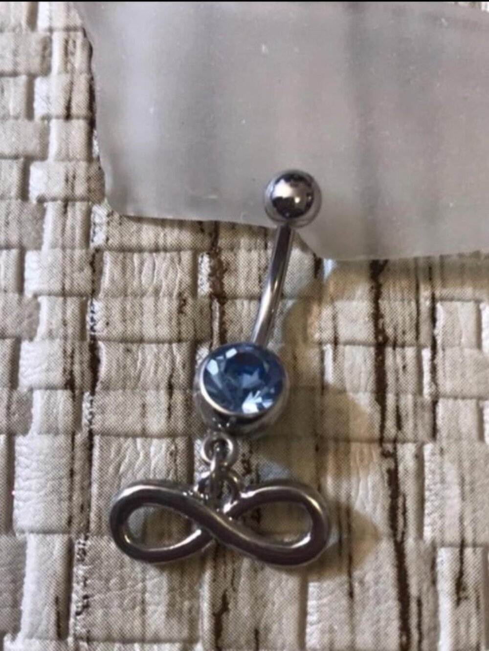 BLUE GEM INFINITY SIGN DANGLE BELLY BUTTON RING NAVEL RING PIERCING NEW 14G